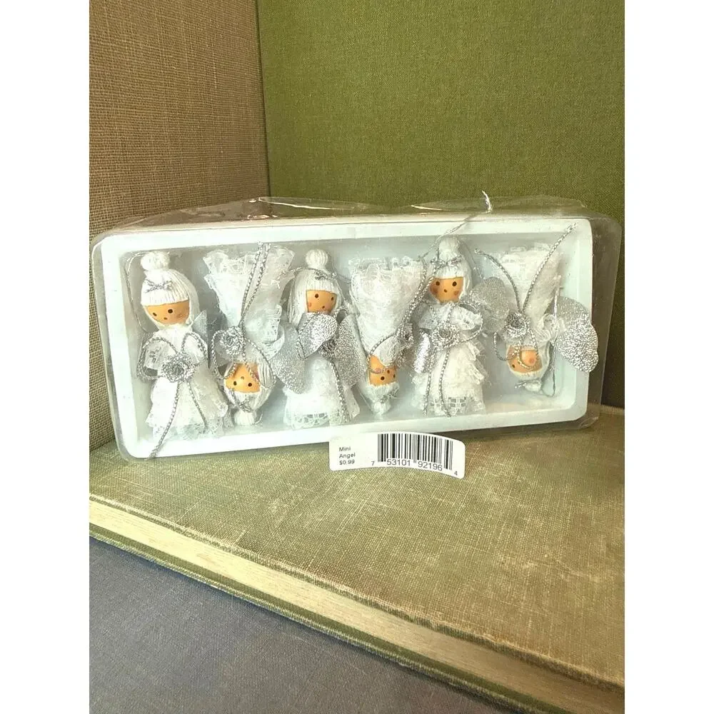 Vintage Angel Ornaments • Set of 6 • Silver Wings & Roses • 2.75”